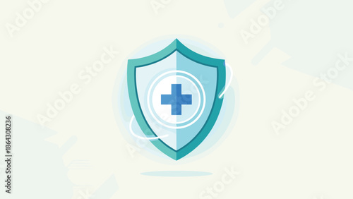 Medical health insurance shield concept. Safety protection symbol with cross. Hospital security badge. Healthcare icon vector illustration. Emergency guard sign. Medicine defense.