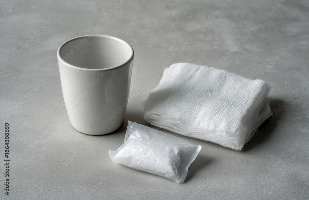 Fototapeta premium Dental Aftercare Kit With Rinsing Cup and Sterile Gauze Pads