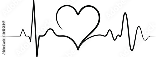 Heartbeat line forming heart shape illustration, love and health concept symbol, cardiology romance design, minimal medical Valentine vector style