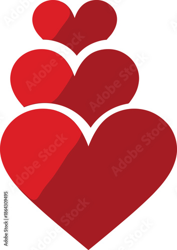 Stacked red heart shapes illustration symbolizing love and romance, minimal Valentine’s Day design, wedding affection concept, clean modern vector style