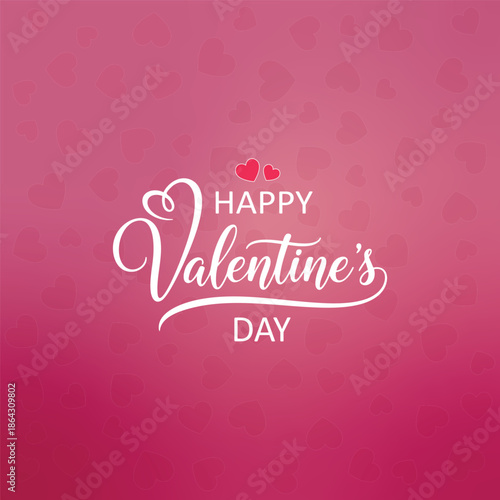 Happy Valentine’s Day Pink Background with White Calligraphy Text and Heart Pattern Vector Illustration