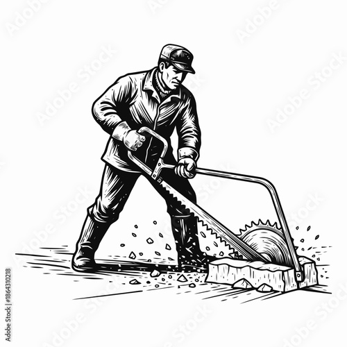 Man cutting concrete with a saw