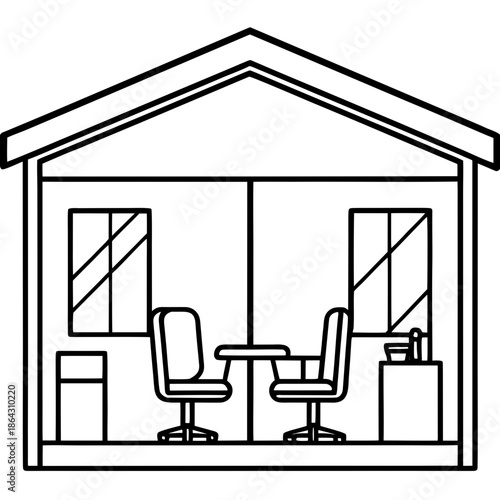Interior Architectural Outline Drawing of Modern Space