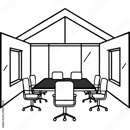 Interior Perspective Sketch of Office Cabin