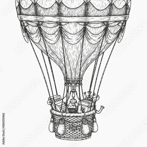 Vintage Hot Air Balloon With Supplies Illustration