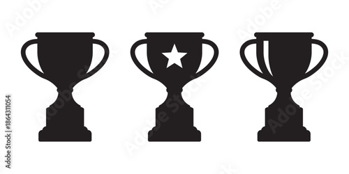 Victory Trophy Cup Icons, Award, Recognition and First Place Symbol Set