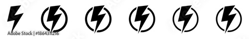 Electric Energy Lightning Bolt Circle Icon, Power and Electricity Symbol Set