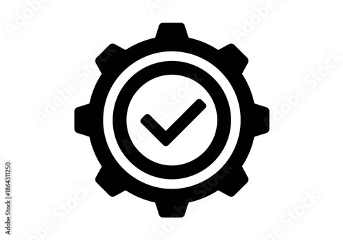 A nice gear with checkmark icon symbol for settings process quality control or successful configuration