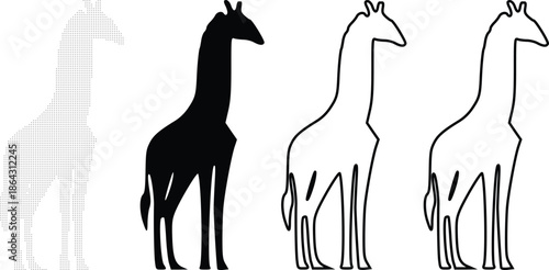 Four giraffes depicted in varying shades and outlines, showcasing a creative graphic representation.