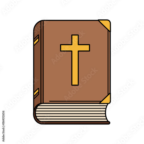 Holy Bible with gold cross in flat icon style for Theophany, church use or Christian visuals