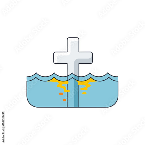 White cross in water with reflection in icon style for Theophany baptism visuals
