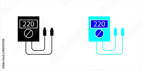 Voltage Tester Icon Line Style Voltage tester or multimeter icon in line style showing electrical measurement device with cables. Represents electricity, voltage checking, and electrical tools.