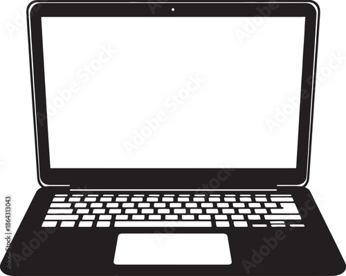 Black and White Laptop with Keyboard and Trackpad also transparent background