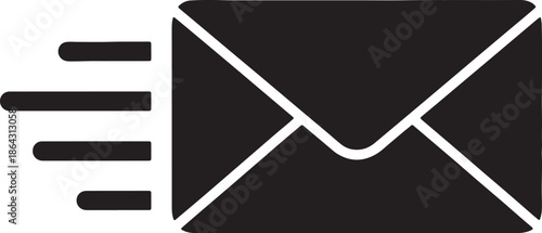 Black and white of an envelope with three horizontal lines on the left side also transparent background