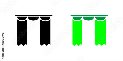 Curtain Icon Line Style Simple curtain icon in clean line style, representing window decoration, interior design, home furnishing, and stage or theater curtain concepts. Isolated on white background.