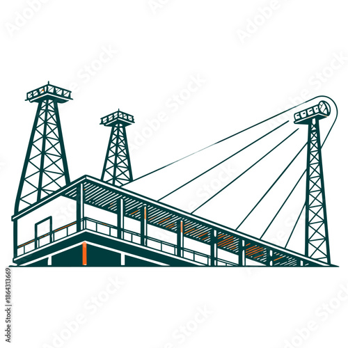 Tall stadium floodlight tower with powerful spotlights – sports lighting illustration.