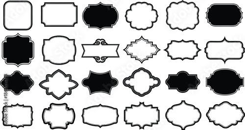 Collection of black and white decorative frame shapes with various intricate and borders