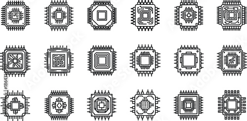 Collection of black and white microchip with various internal circuit technology