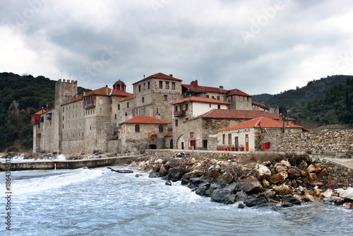 Tableau sur toile Holy Orthodox Monastery of Esphigmenou on Mount Athos Greece