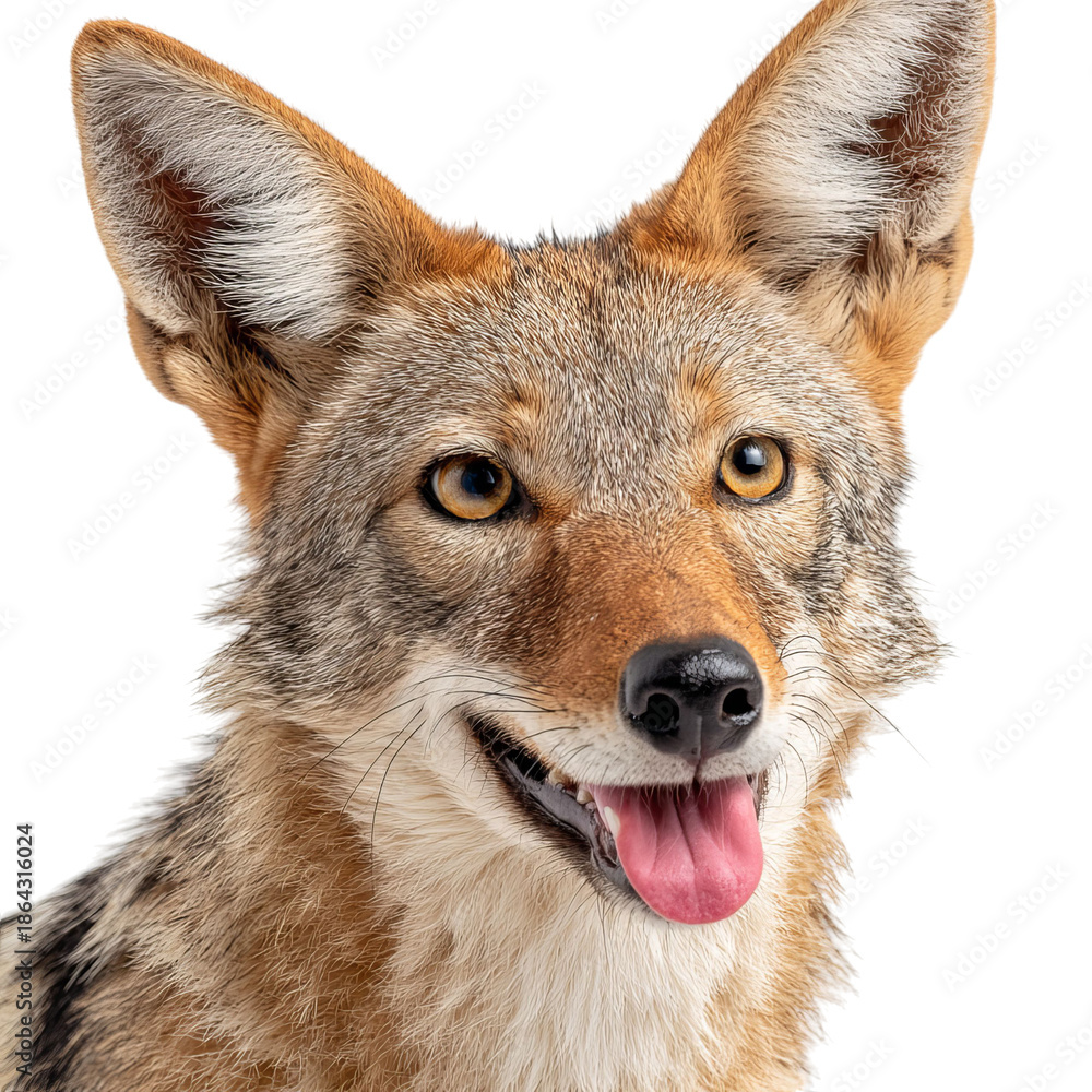 Fototapeta premium PNG of Friendly coyote with bright eyes and a playful expression.
