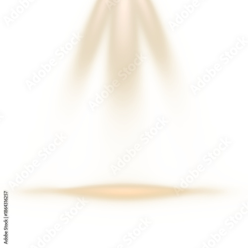 Warm golden spotlight beams on stage with glowing floor light effect for product presentation and show background