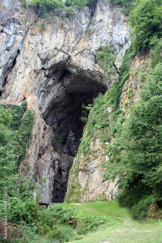 Attractive Potpecka Cave, a natural monument located in the village of Potpece, 14 km southeast of Užice, Serbia. Its gigantic portal, 50 meters high, is the largest cave entrance in the Balkans.