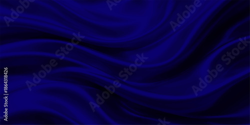 Luxurious flowing blue silk fabric background features smooth satin waves and a soft purple light motion design to create an elegant textile wallpaper backdrop