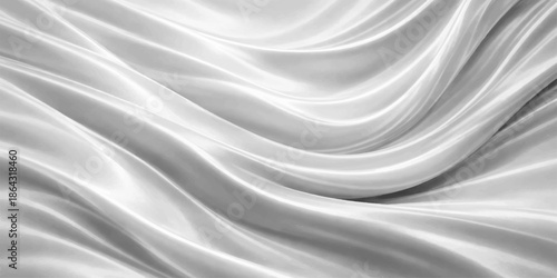 Smooth white silk and satin fabric background featuring elegant flowing waves and a soft luxury textile texture with light grey curves for a professional material backdrop design