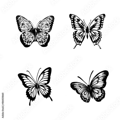 Monochrome butterfly outlines for tattoos. Vector collection of sketches in EPS 10 format