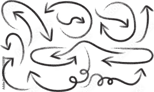 Hand drawn arrows on isolated transparent background