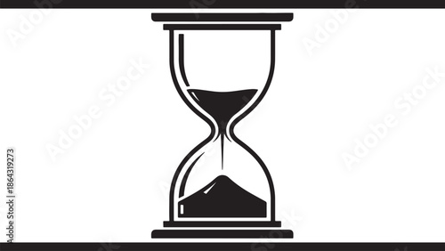 Black and white hourglass with sand flowing from to bottom also transparent background time