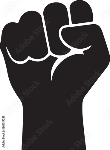 Black and white fist with raised index finger symbolizing unity or protest also transparent background