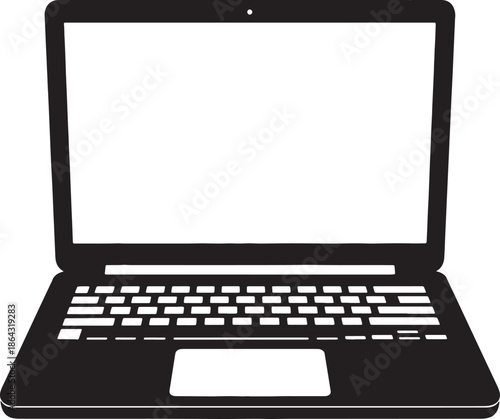 Black and White Laptop with Keyboard and Trackpad also transparent background