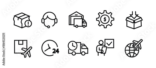 Logistics icon set. Editable line icons. Vector illustration.