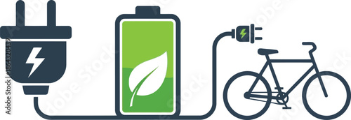 Electric Bicycle Eco-Friendly Transport - Green Energy Battery and Charging Concept