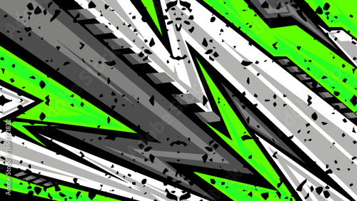Neon green and black abstract zigzag background with high energy sports style.