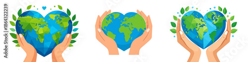 Flat Infographic vector illustration of a person holding the green earth globe in their palm to represent a global ecology concept for nature protection and environmental care.