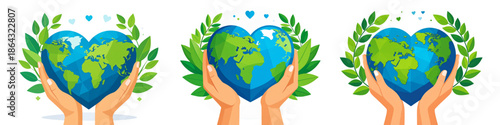 Vector Illustration of an Abstract Colorful Tree Growing from a Green Globe Held by Human Hands, Symbolizing Global Business Responsibility, Environmental Care, Sustainability and Nature Protection 