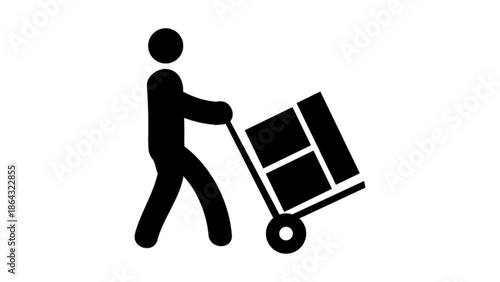 Vector silhouette man pushing a trolley
