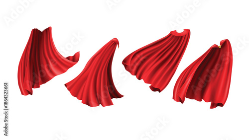 Red Fabric Drapery Folds Set – Flowing Cloth Wave 3D Illustration