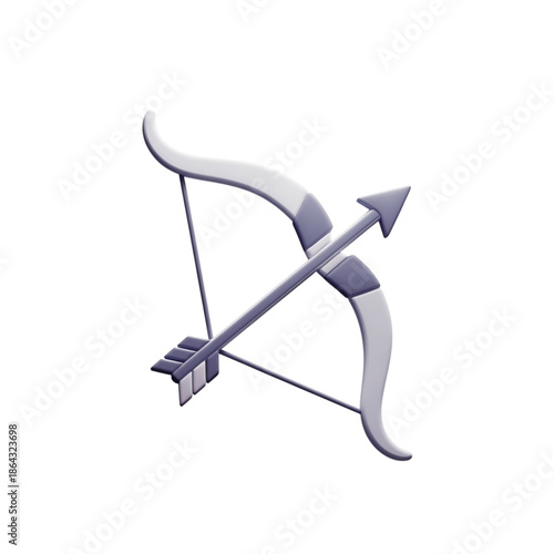 3D Rendered Silver Bow and Arrow with Subtle Shine archery weapon isolated on a transparent background