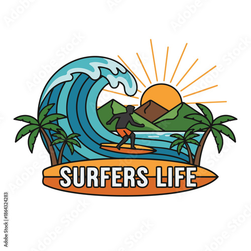 Surfers life – surfing and beach lifestyle vector illustration
