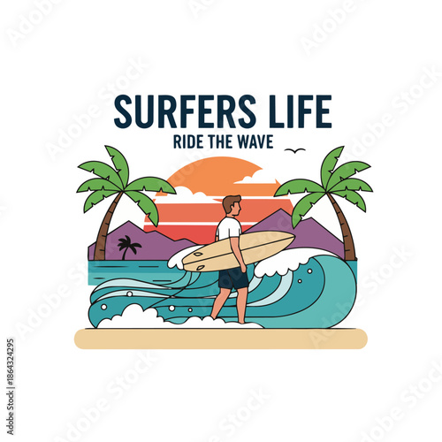 Surfers life – surfing and beach lifestyle vector illustration
