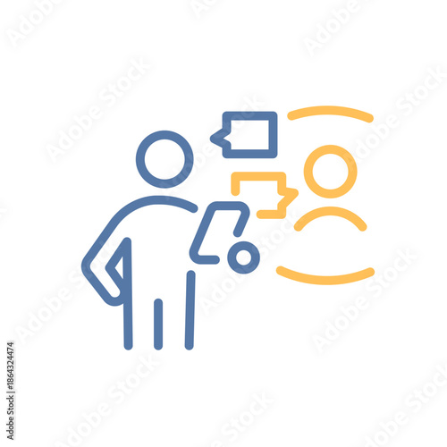 Video call on smartphone with chat bubbles icon. Digital communication, remote connection, social networking. Vector thin line illustration, editable stroke