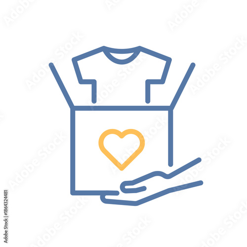 Clothing donation icon. Charity, helping people in need, textile aid, kindness, humanitarian support. Vector thin line illustration. Editable stroke.