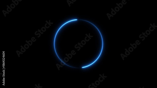 Glowing neon circle loading animation in retro style on black background for classic digital interface and system status in 4k video