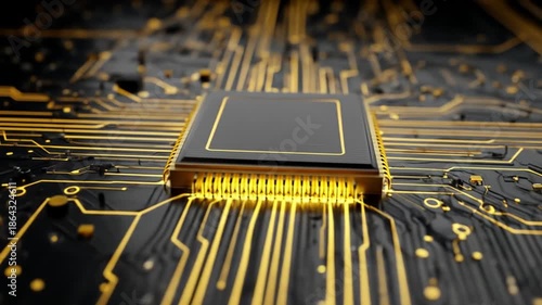 Close up of a central processing unit on a circuit board background