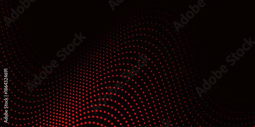 Abstract black and white background with a digital halftone pattern featuring colorful blue and orange wave shapes and circular dotted textures for a modern vector art wallpaper design