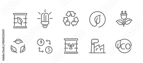 Energy and Ecology icon set. Editable line icons. Vector illustration.
