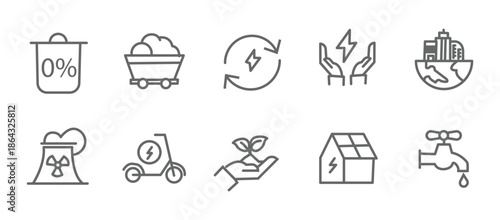 Energy and Ecology icon set. Editable line icons. Vector illustration.